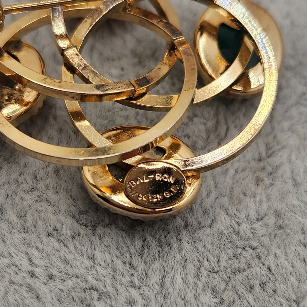 Vintage 12K Gold Filled Scarab Multi Gemstone Egyptian Revival Brooch by Bal Ron